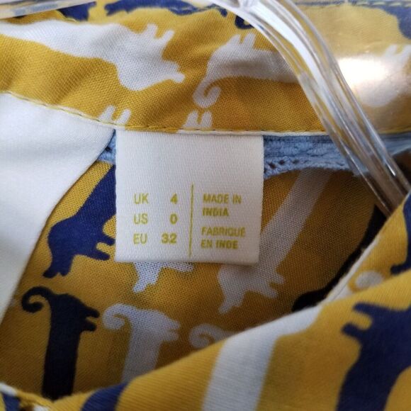 Anthropologie Maeve Women Dachshund Blouse Top Sz 0 Yellow Button Up Novelty - Picture 6 of 6